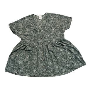 Green Floral Cottagecore Dress Button Waist Flowy Midi Plus size